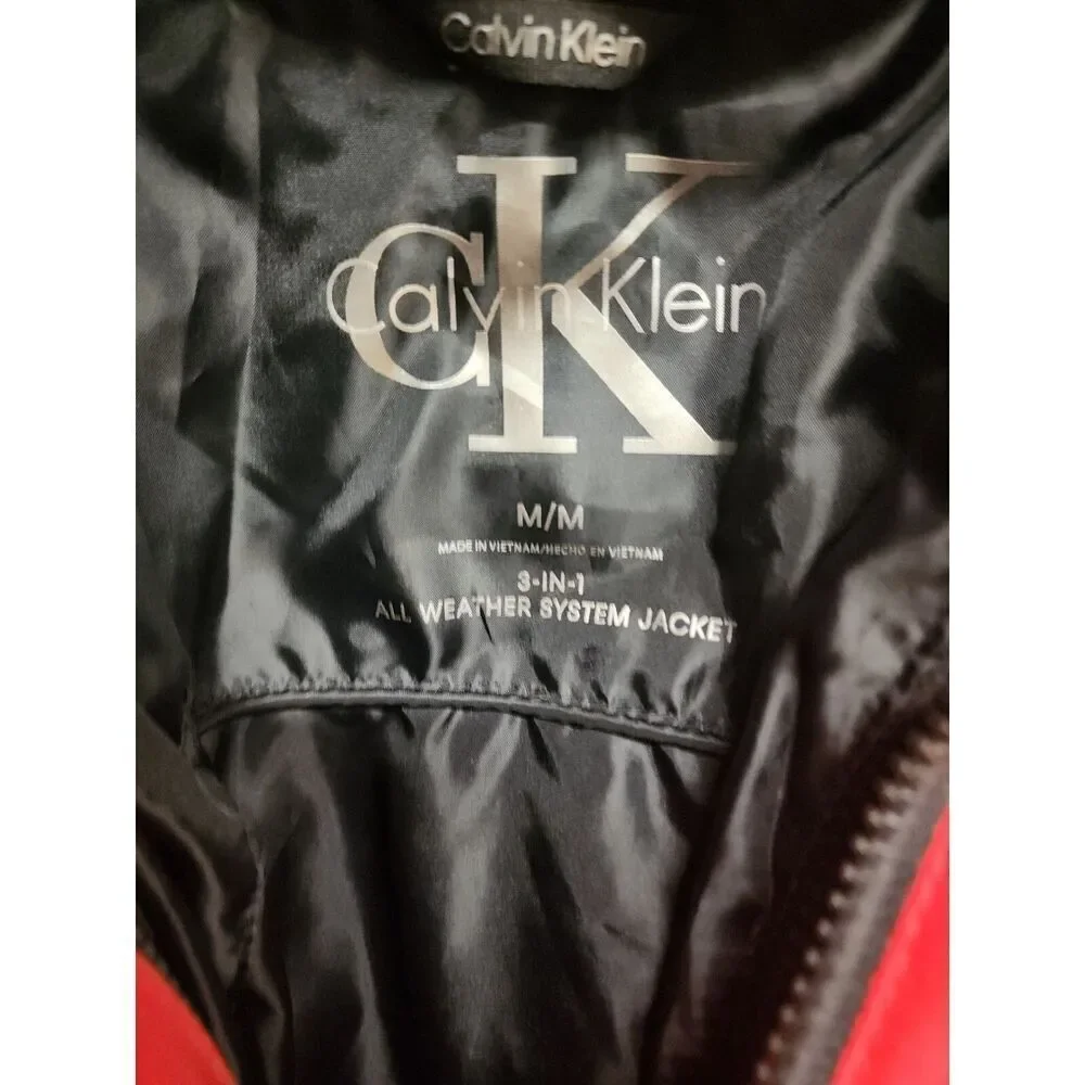 Calvin Klein Womens Medium 3 in 1 Jacket Red Removable Vest Hood